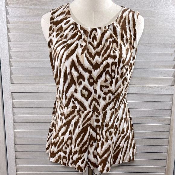 C WONDER Animal Print Sleeveless Peplum Top-Small - Picture 1 of 3